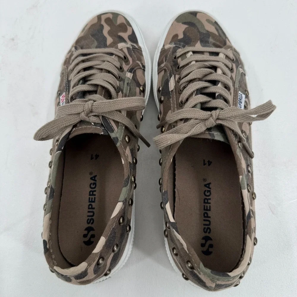 Superga Shoes WOMENS Camo Camouflage Studded Lace Up Sneakers SIZE 9.5
